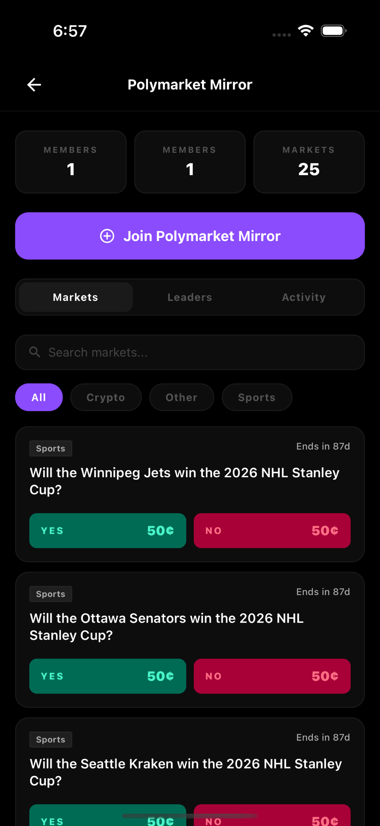Forekast iOS market detail with YES/NO trading