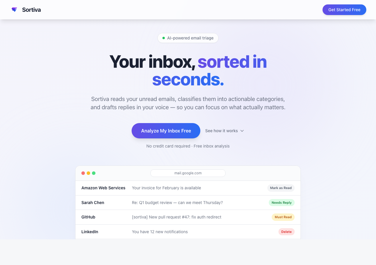Sortiva landing page