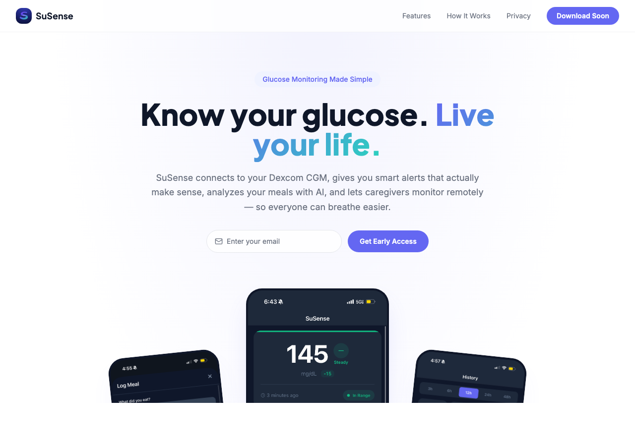 SuSense landing page