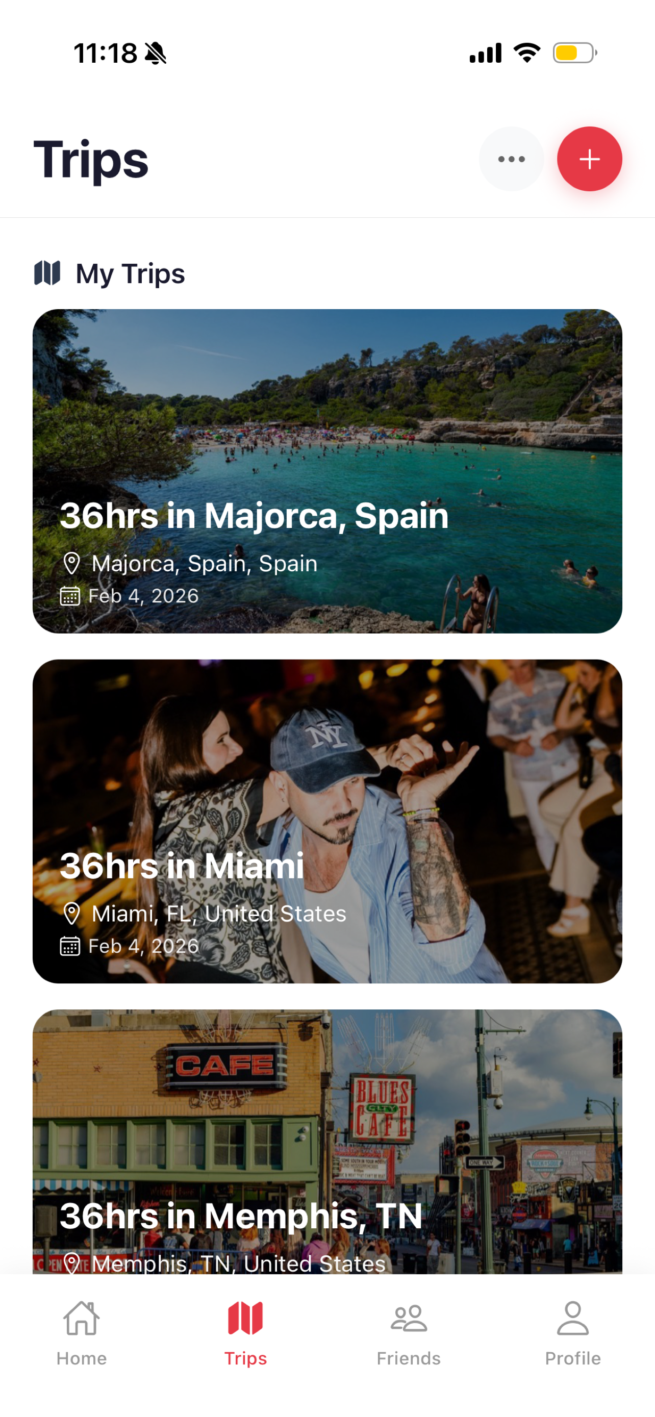 TravelBug iOS trips list